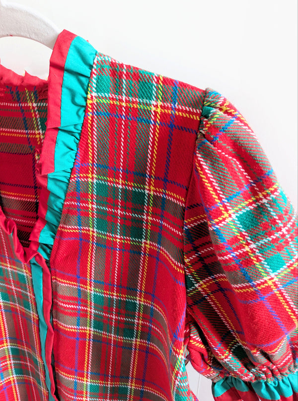 Plaid Puff Sleeves Top | Red