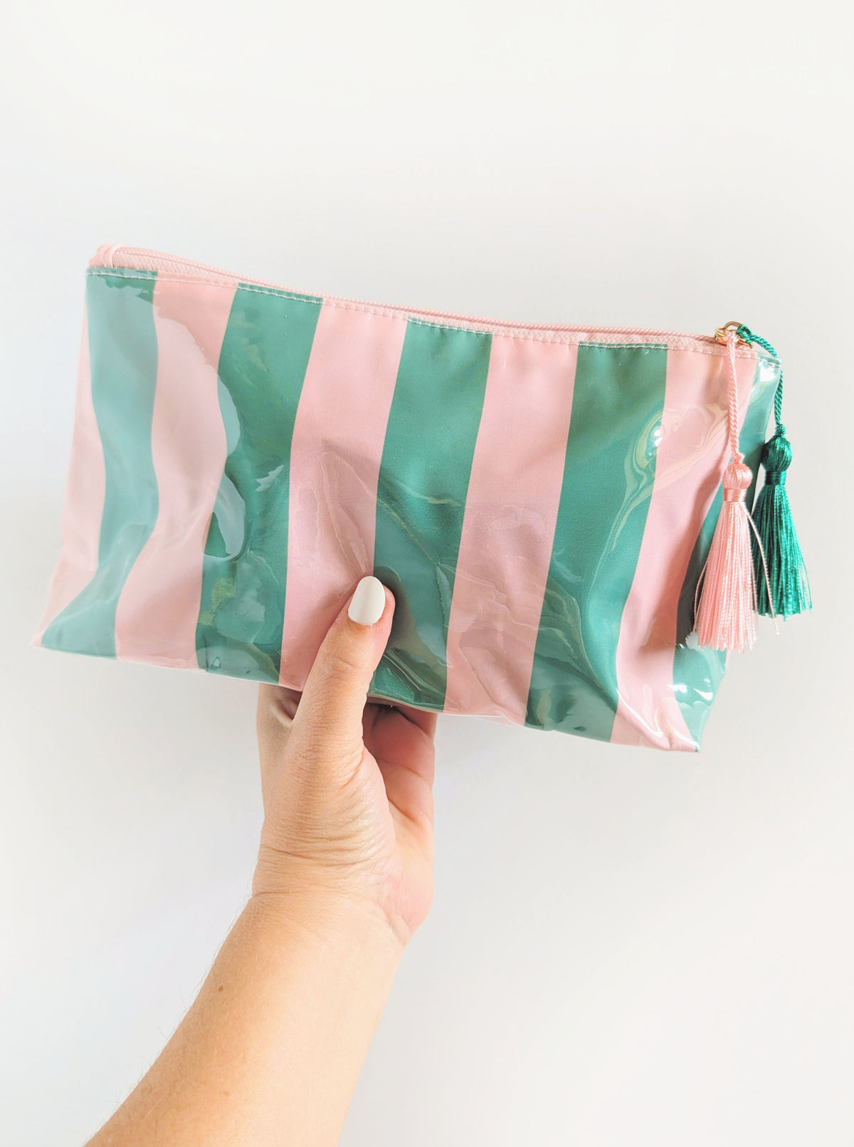 Striped Cosmetic Bag | Pink & Green