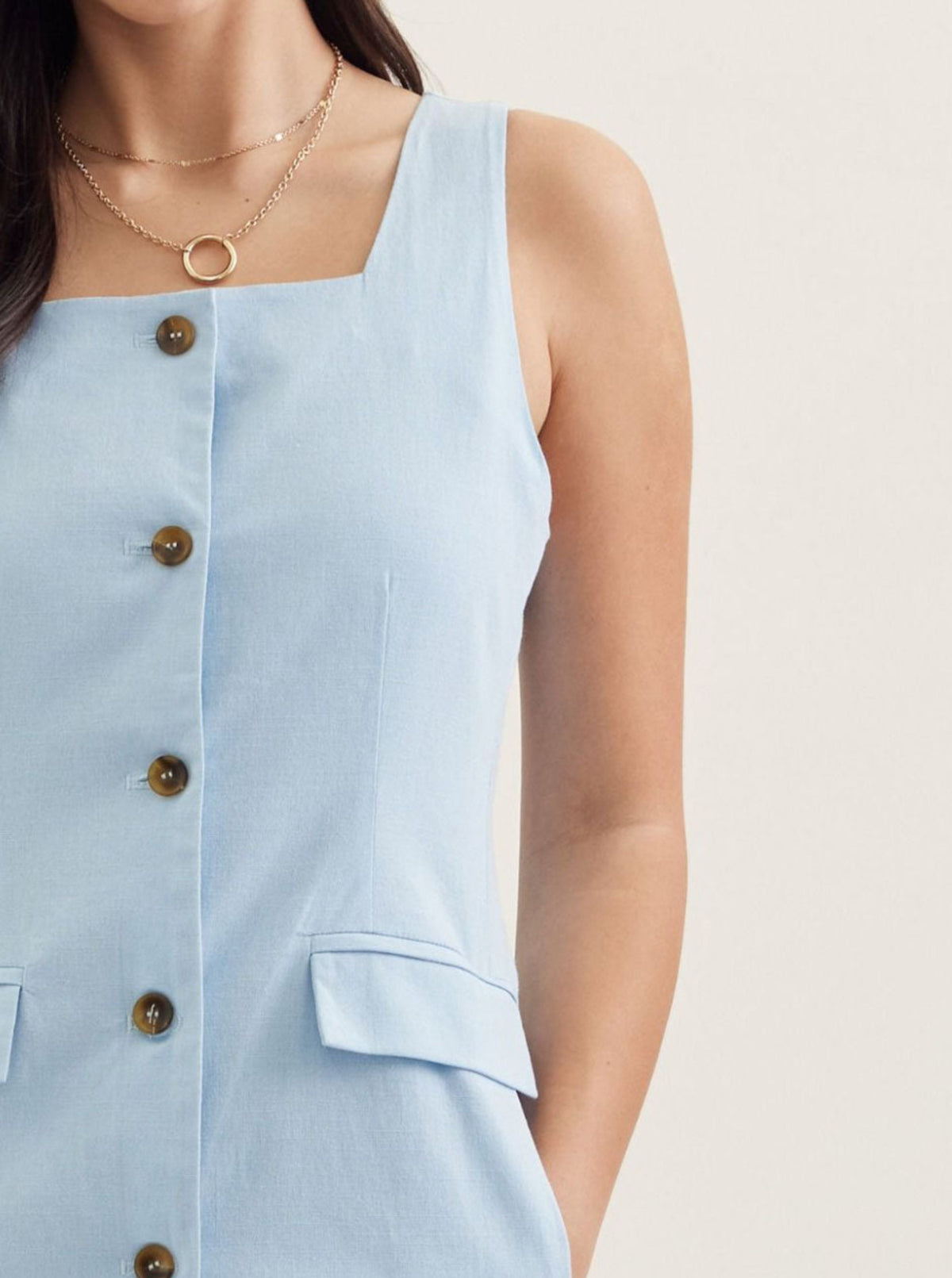 Chambray Sleeveless Midi Dress