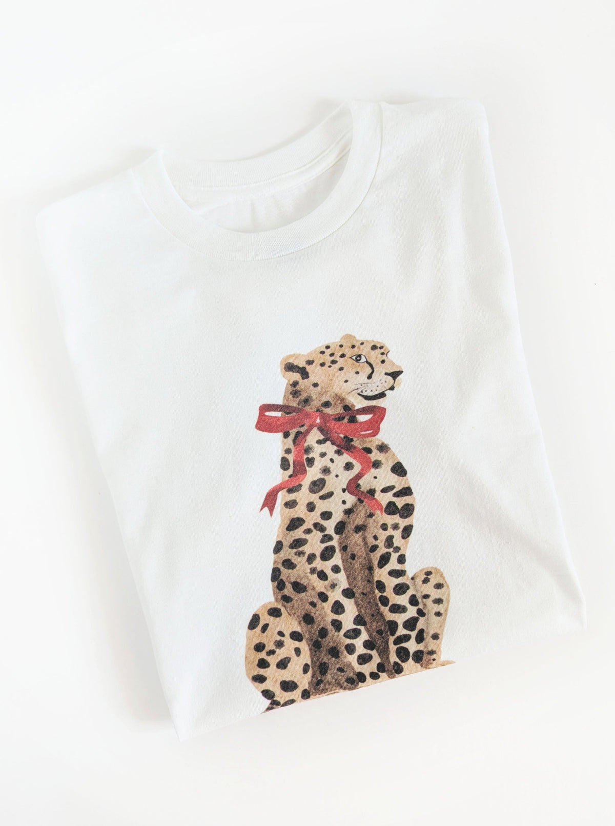Leopard with Bow Graphic Tee | White