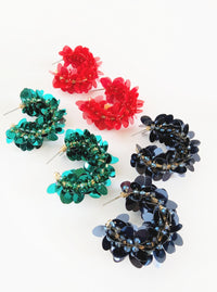 Sequin Hoop Earrings | Red, Green, Navy