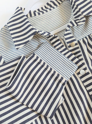 Striped Denim Babydoll Dress | Navy & White