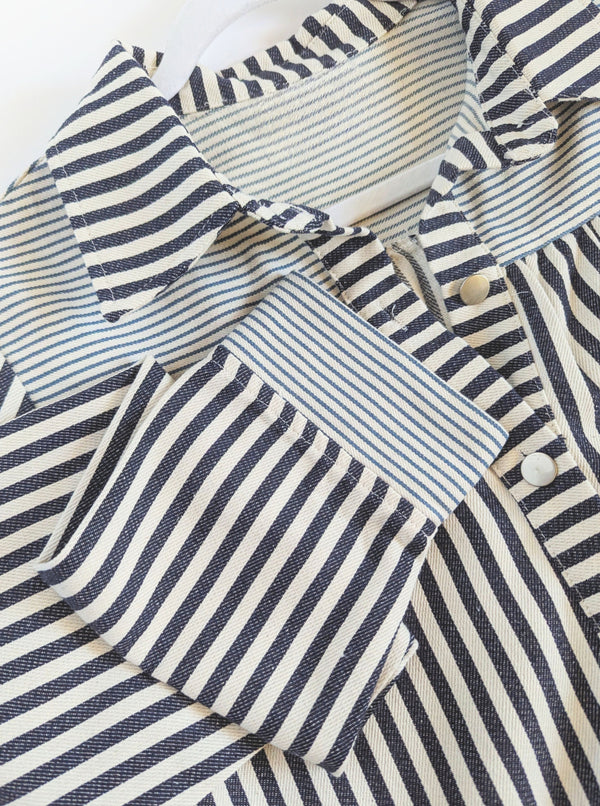 Striped Denim Babydoll Dress | Navy & White