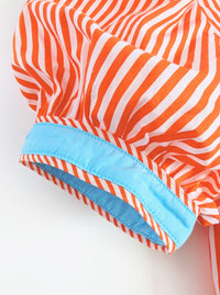 Striped Puff Sleeves Top | Orange