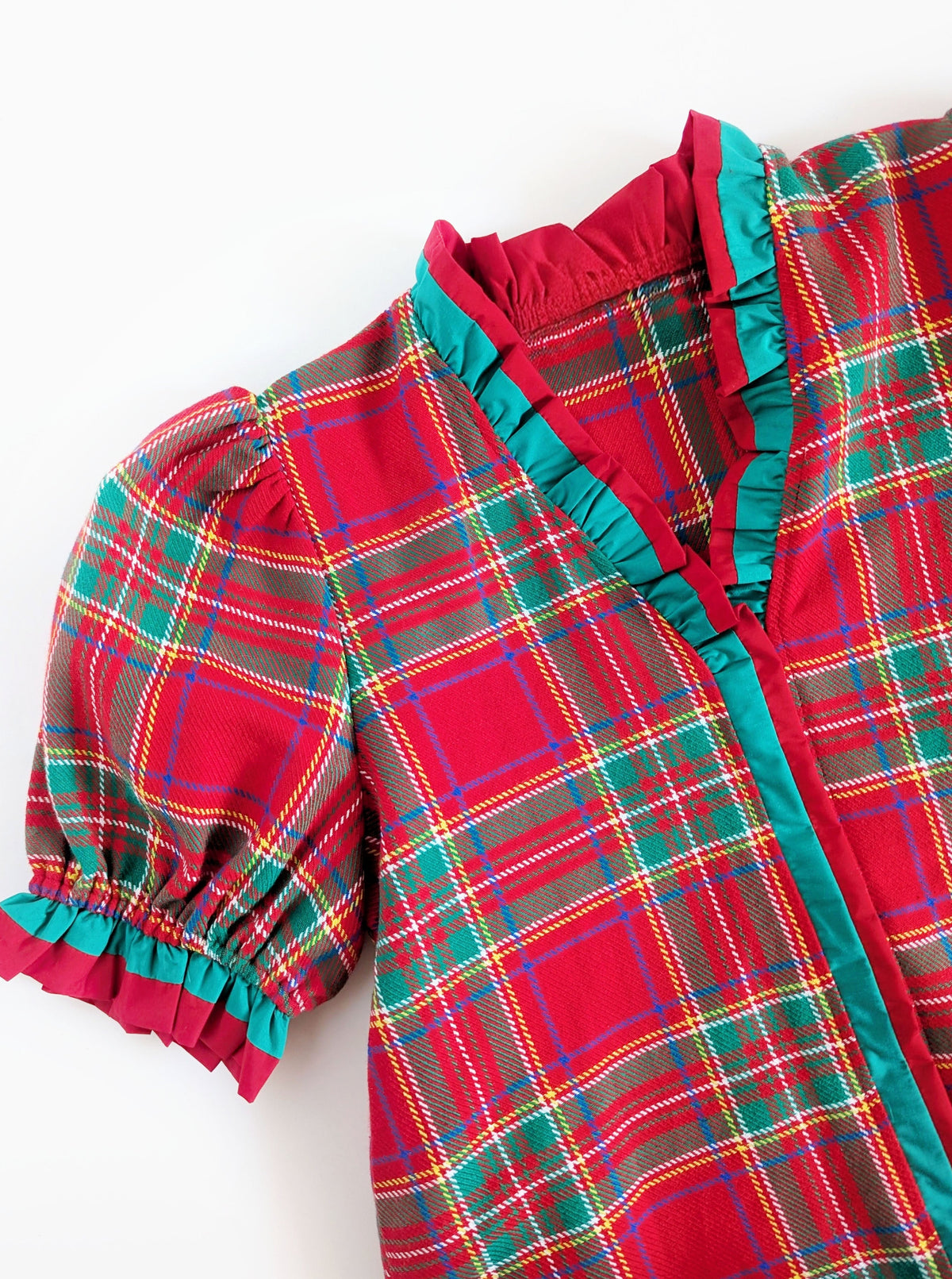 Plaid Puff Sleeves Top | Red