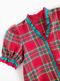 Plaid Puff Sleeves Top | Red