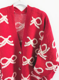 Oversized Bow Cardigan | Red