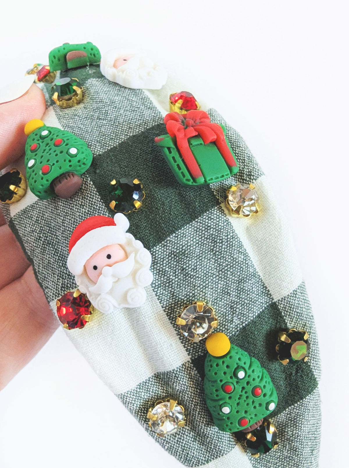 Plaid Embellished Headband | Red & Green