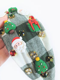 Plaid Embellished Headband | Red & Green