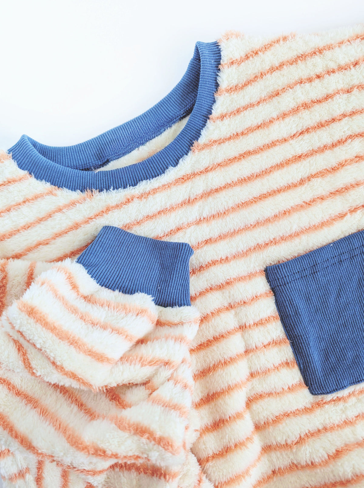 Striped Plush Pullover | Coral & Blue