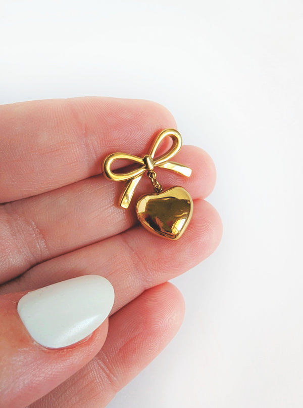 Bow Heart Dangle Earrings