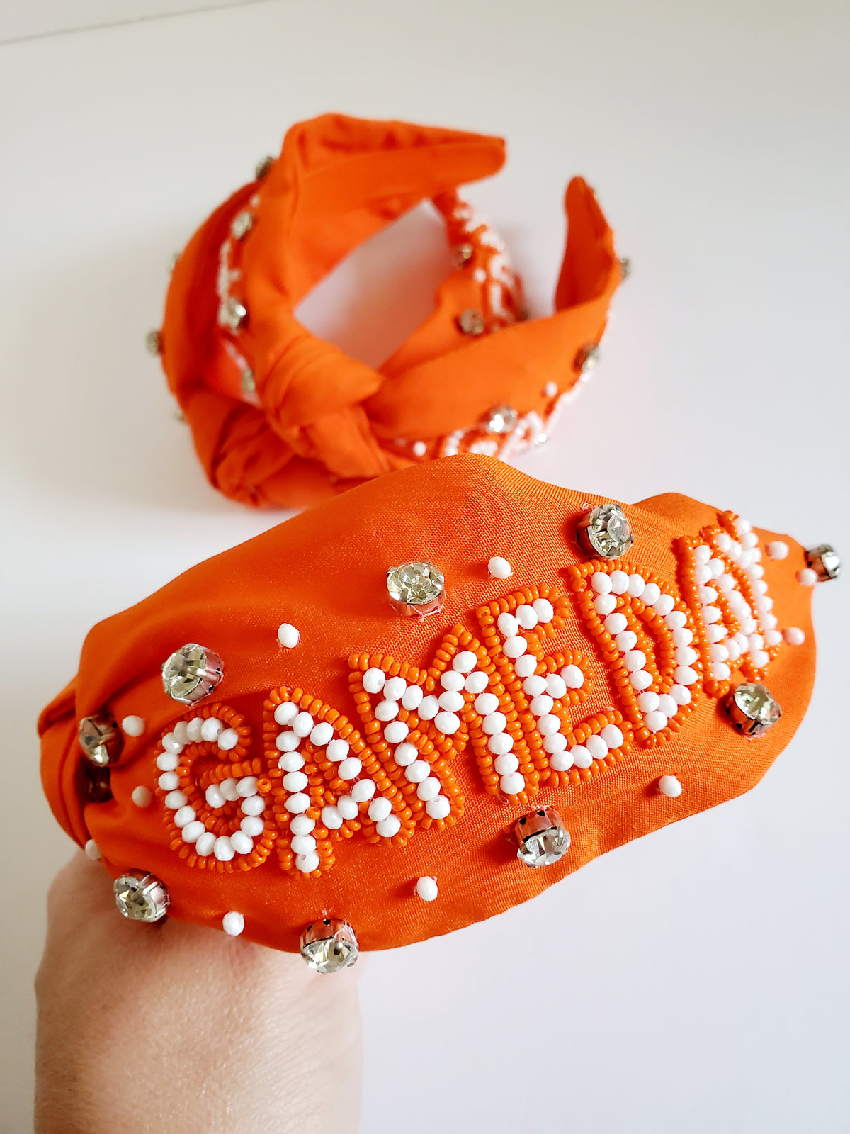 Game Day Embellished Headband | Orange & White