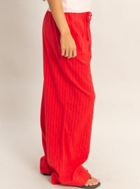 Pinstriped Jacquard Drawstring Pants | Red