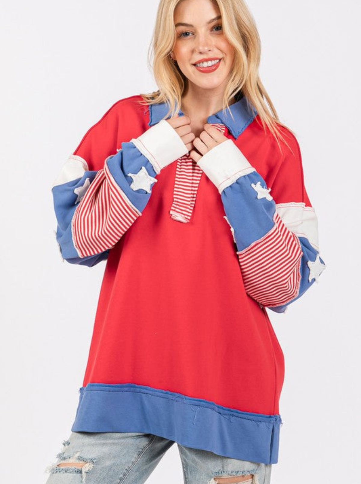 Patchwork French Terry Pullover | Red