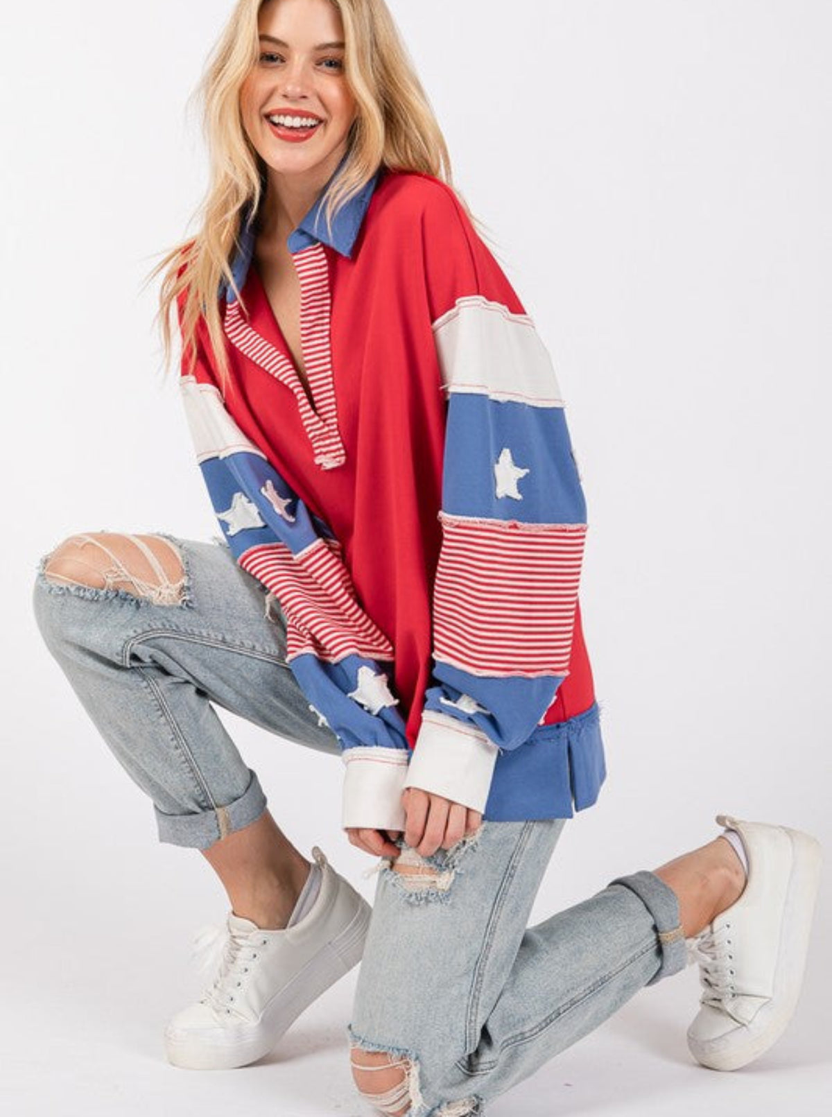 Patchwork French Terry Pullover | Red