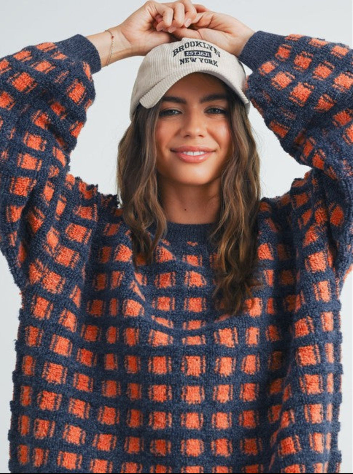 Windowpane Sweater | Navy & Rust