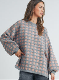 Windowpane Sweater | Grey & Mauve