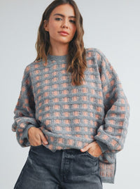 Windowpane Sweater | Grey & Mauve