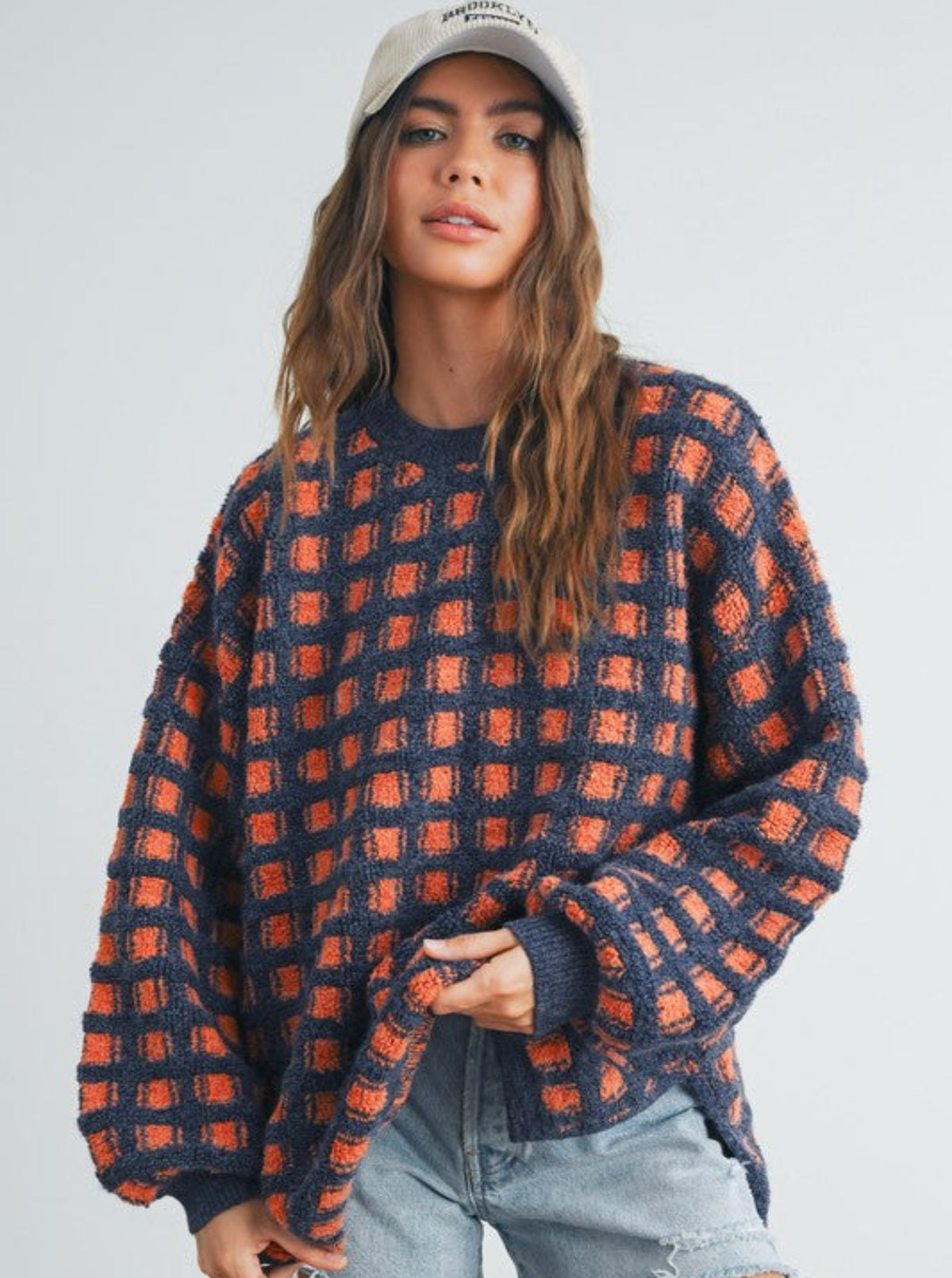 Windowpane Sweater | Navy & Rust
