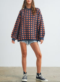 Windowpane Sweater | Navy & Rust