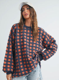 Windowpane Sweater | Navy & Rust