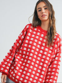 Windowpane Sweater | Red & White