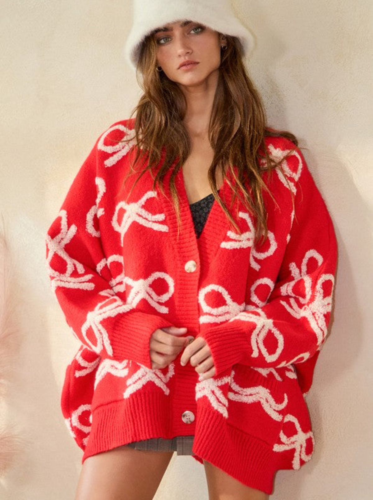 Oversized Bow Cardigan | Red