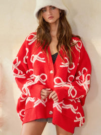 Oversized Bow Cardigan | Red