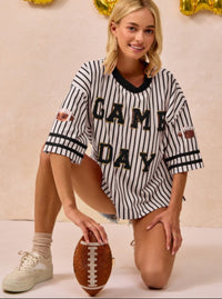 Gameday Striped Top | Black & Red