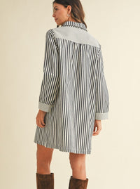 Striped Denim Babydoll Dress | Navy & White
