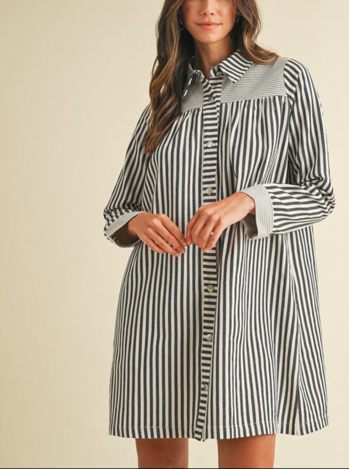 Striped Denim Babydoll Dress | Navy & White
