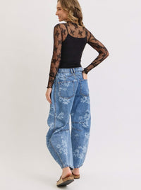 Floral Print Barrel Jeans