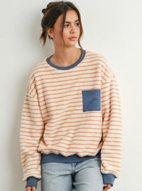 Striped Plush Pullover | Coral & Blue