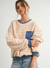 Striped Plush Pullover | Coral & Blue