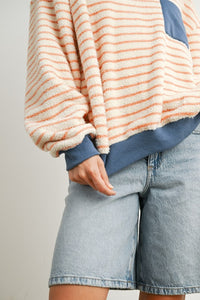 Striped Plush Pullover | Coral & Blue