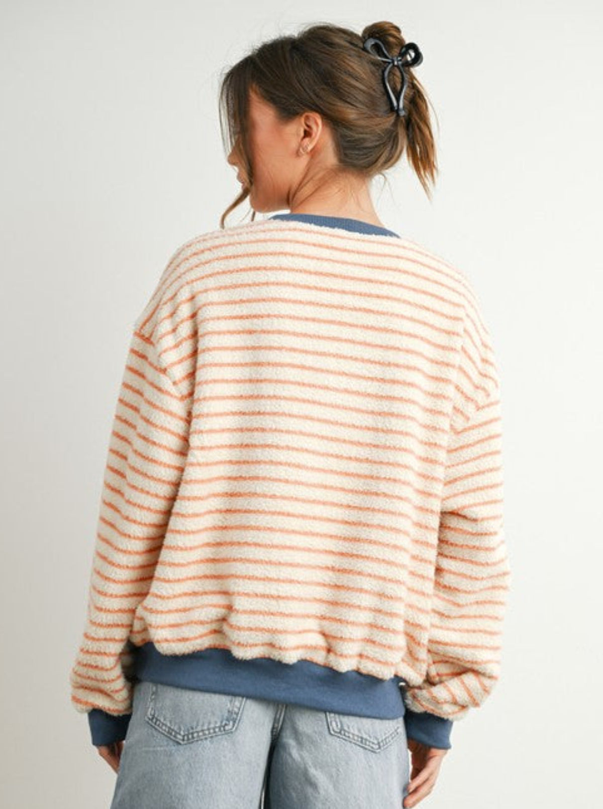 Striped Plush Pullover | Coral & Blue