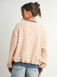 Striped Plush Pullover | Coral & Blue