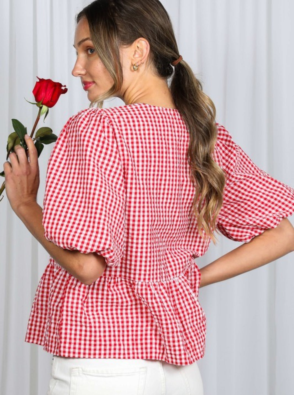 Gingham Bow Front Top  | Black & Red
