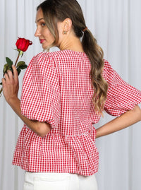 Gingham Bow Front Top  | Black & Red