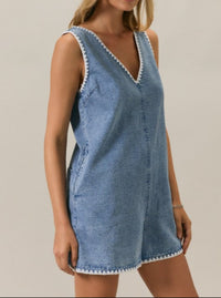 Denim Romper with Whip Stitch Details