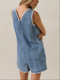 Denim Romper with Whip Stitch Details