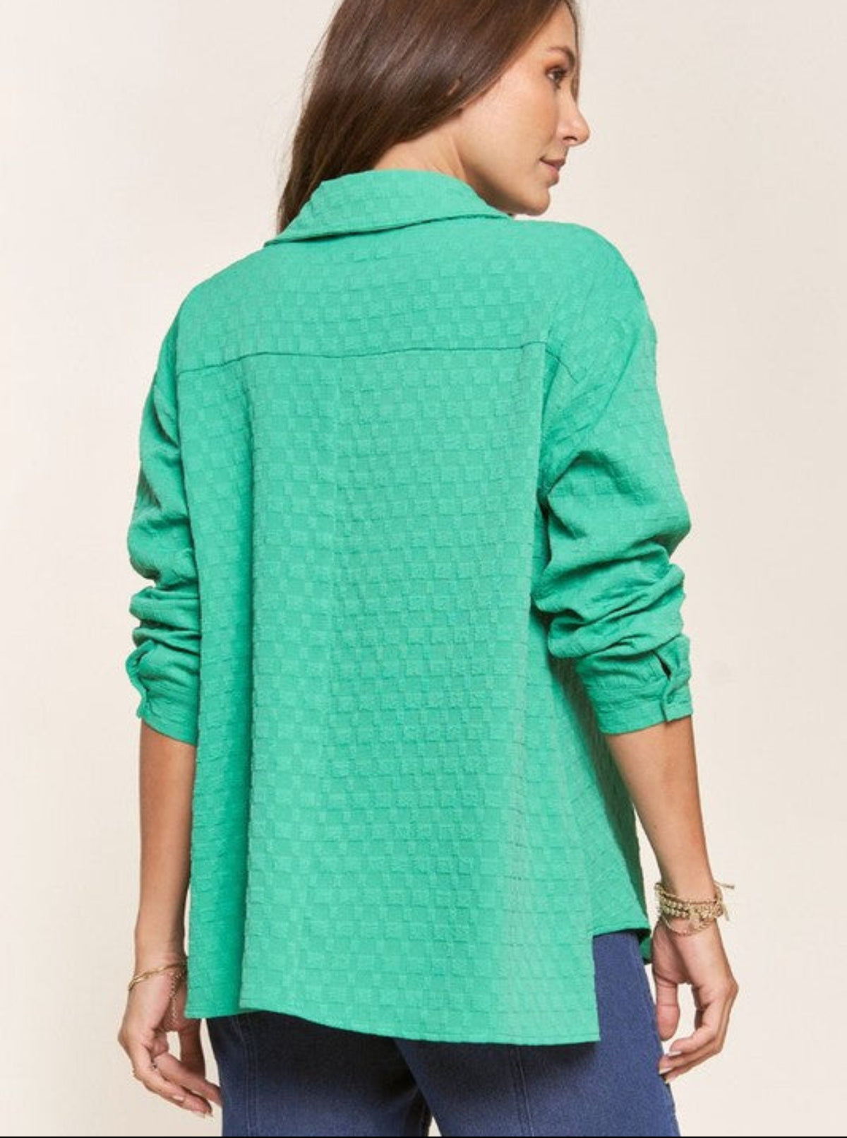 Jacquard Button Down Top | Green