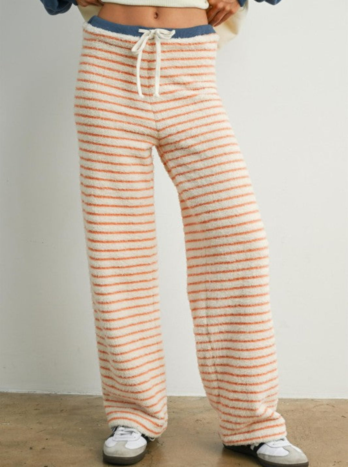 Striped Plush Lounge Pants | Coral & Blue