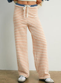 Striped Plush Lounge Pants | Coral & Blue