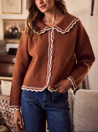 Scallop Sweater Cardigan | Brick