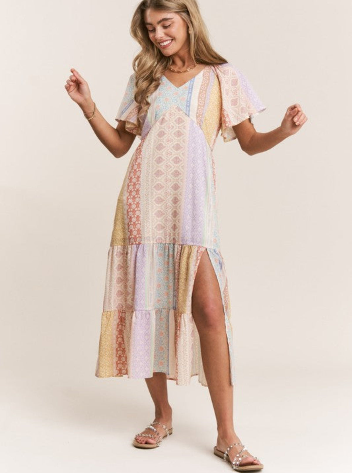 Patchwork Boho Midi Dress