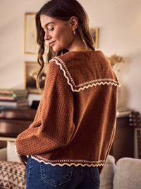 Scallop Sweater Cardigan | Brick