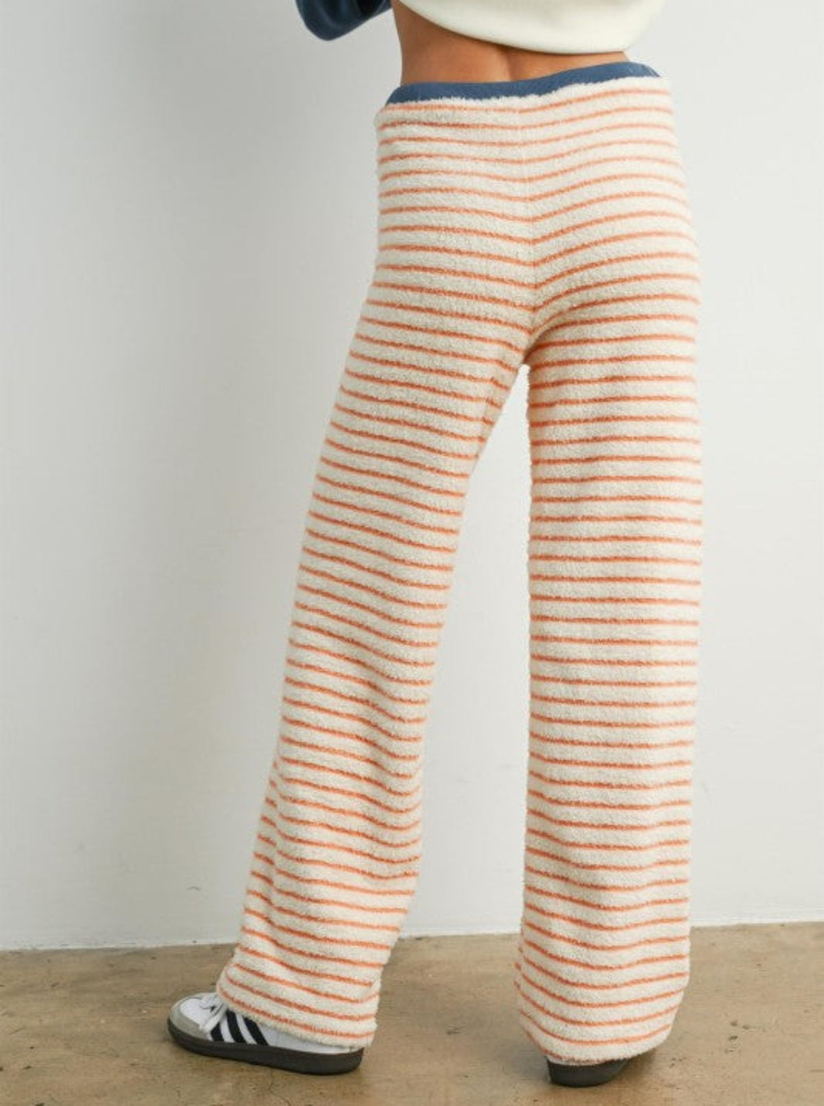 Striped Plush Lounge Pants | Coral & Blue