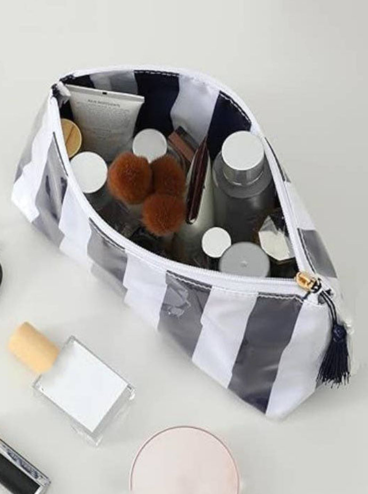 Striped Cosmetic Bag | Navy & White
