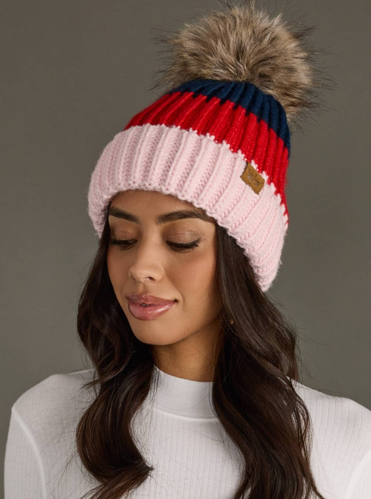 Color Block Pom Beanie